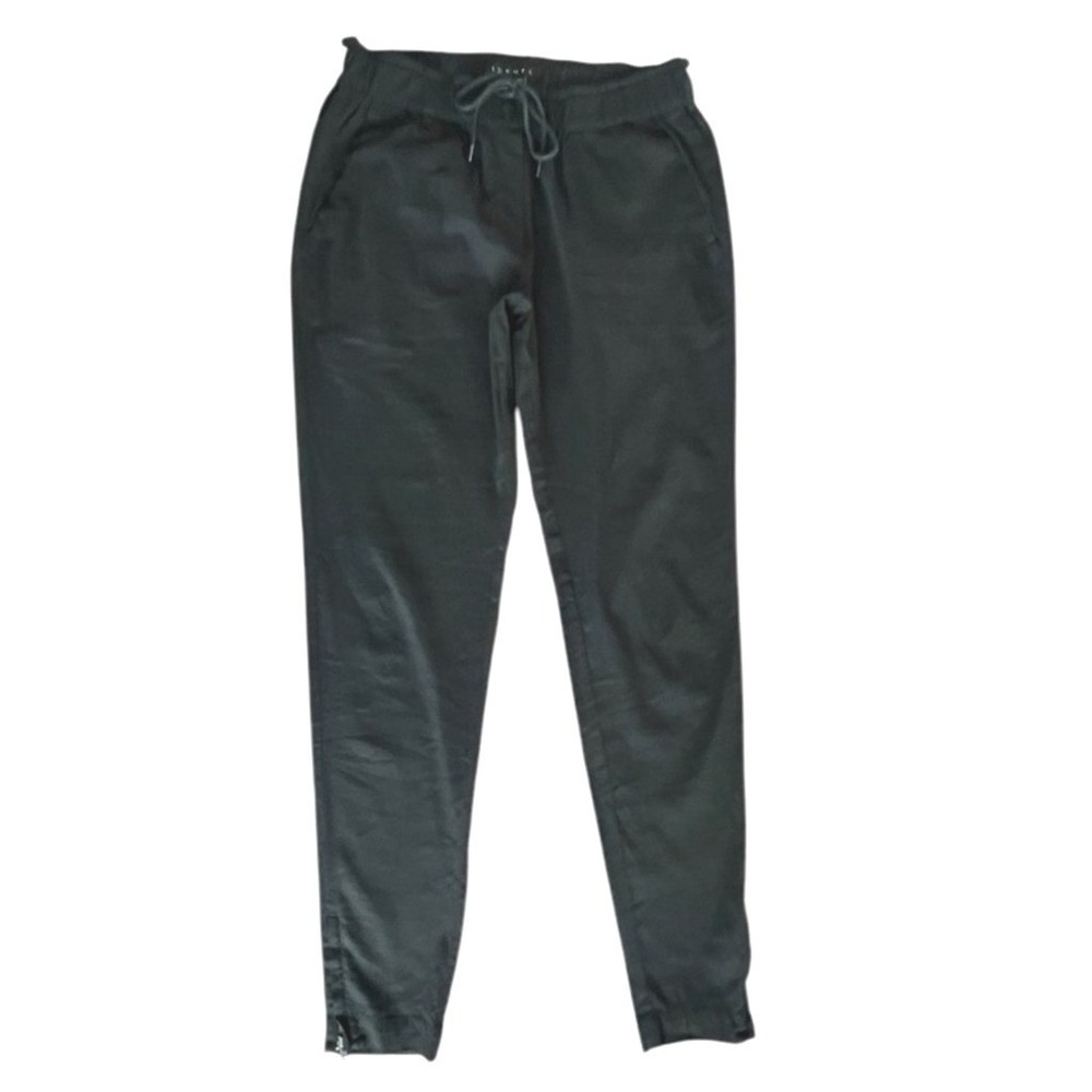 Theory Rhodri Linen Blend Jogger Pants Black Women's Small Drawstring